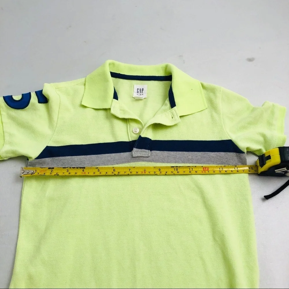 Gap neon yellow short sleeve polo shirt with navy blue and gray stripes